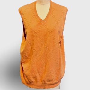 Haggar soft pumpkin melon orange argyle knit sweater vest v neck preppy academia
